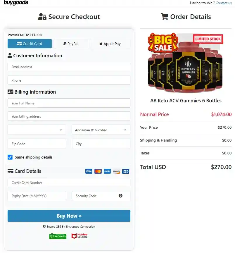 AB Keto Order Page